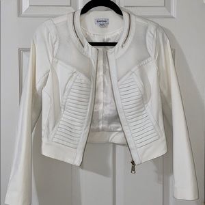 bebe White Cropped Moto Jacket with Quilted Panels